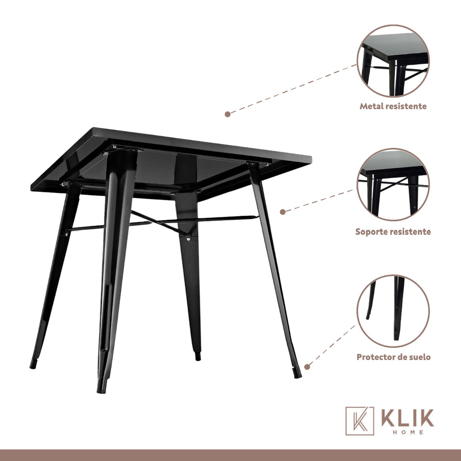Comedor Mesa Tolix 80x80cm + 4 Sillas Tolix Negras image number 2.0