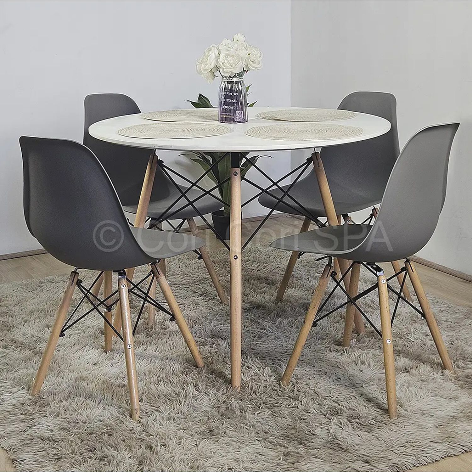 Juego De Comedor Mesa Eames Blanca 100cms + 4 Sillas Eames Gris image number 0.0