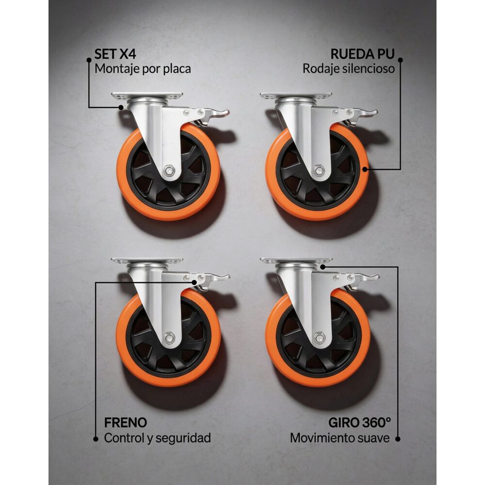 Set X4 Ruedas De 4 Pulgada Giratoria Para Muebles Con Frenos image number 2.0