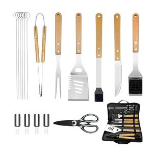 Set De 18 Piezas Utensilios Parrillero Asado Acero Inoxidable