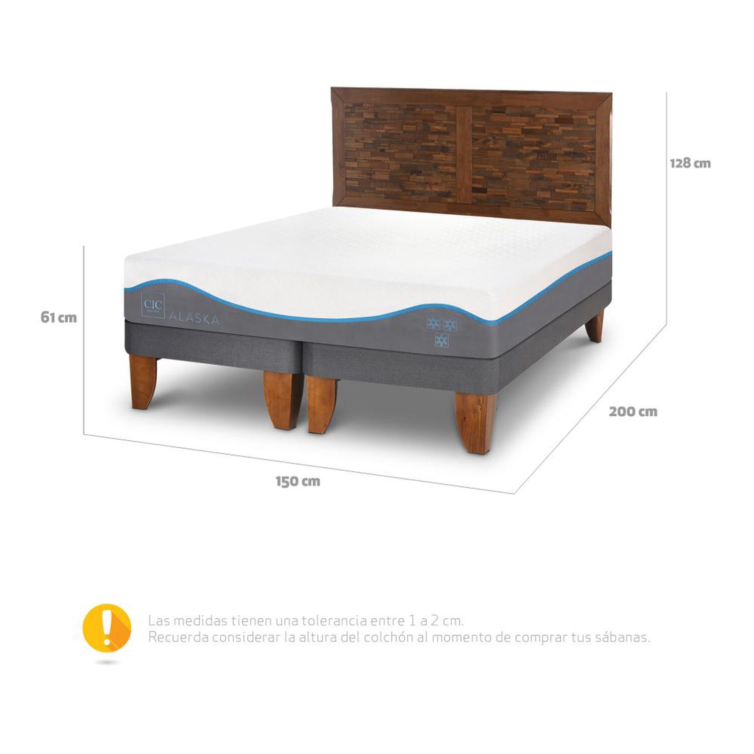 Cama Europea Cic Alaska / 2 Plazas / Base Normal + Respaldo image number 2.0
