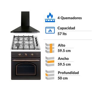 Kit De Cocina Sindelen Horno Empotrado HE-7200IN + Encimera A Gas CEG-4650IN + Campana CA-635PNG / 4 Quemadores