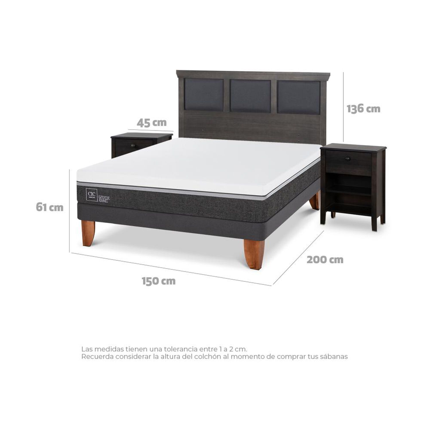 Cama Europea Cic Ortopedic Advance / 2 Plazas / Base Normal + Set De Maderas image number 3.0