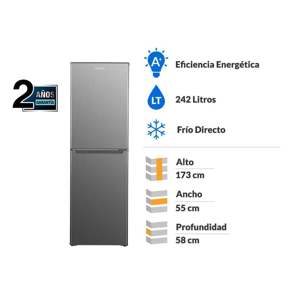 Refrigerador Bottom Freezer Winia RFD344H / Frío Directo / 242 Litros / A+