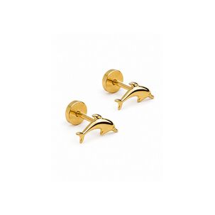 Aros Abridores Delf&iacute;n 4x9mm Oro 14k Ni&ntilde;a Hipoalerg&eacute;nico Dorado