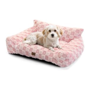 Cama Sof&aacute; Para Perros Y Gatos Dise&ntilde;o Cuadros Rosa Lavable Talla S