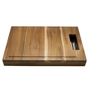 Tabla De Madera Acacia Wayu Con Bandeja De Acero Rectangular