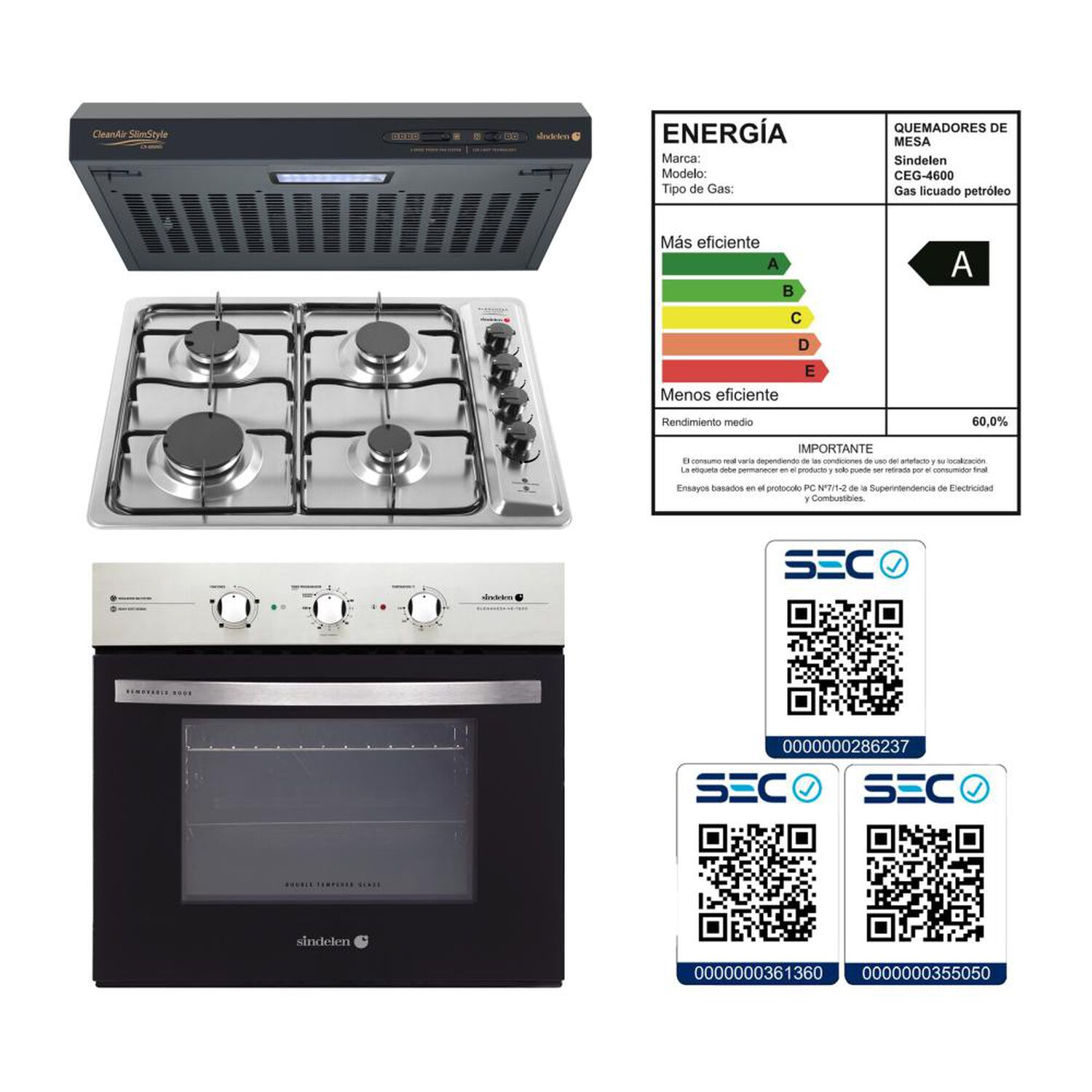 Kit Cocina Sindelen Campana CA-606NG + Horno HE-7200IN + Encimera CEG-4600IN / 4 Quemadores image number 2.0