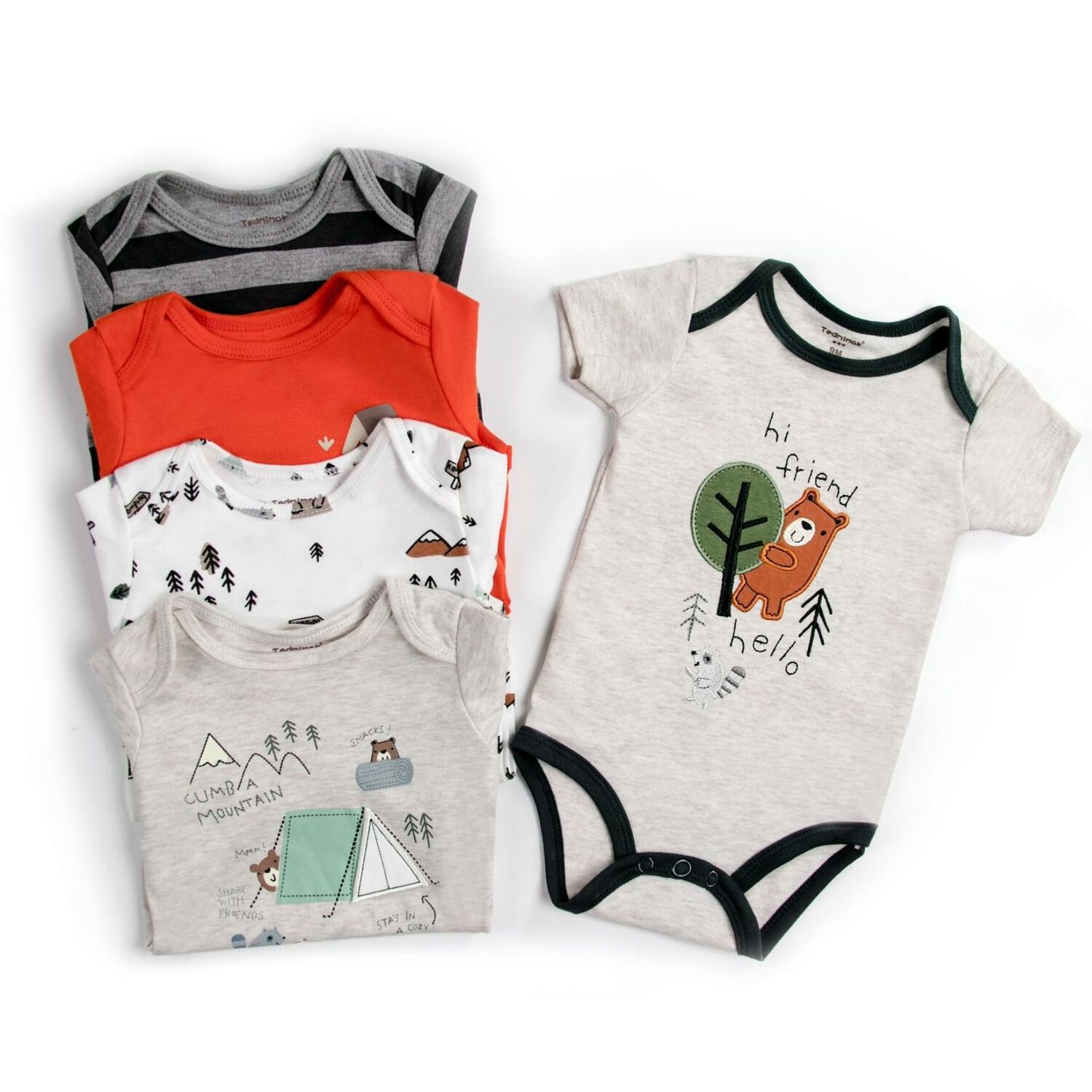 Pack 5 Bodys Ni&ntilde;o Manga Corta Tedmimak 100% Algod&oacute;n Oso Amistoso image number 1.0