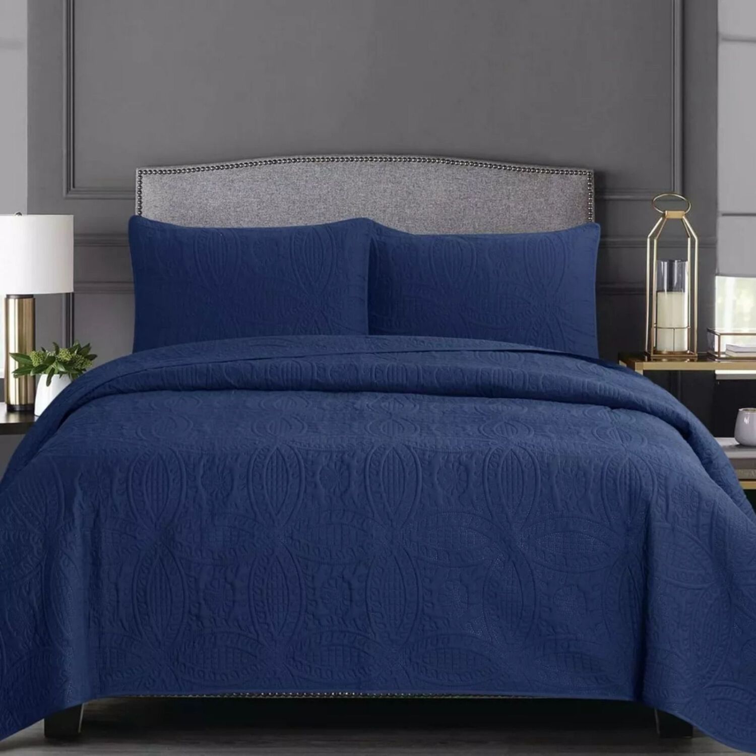 Cubrecama Quilt Reversible Queen 228x228 Cm M&aacute;s Fundas Almohada Azul image number 3.0