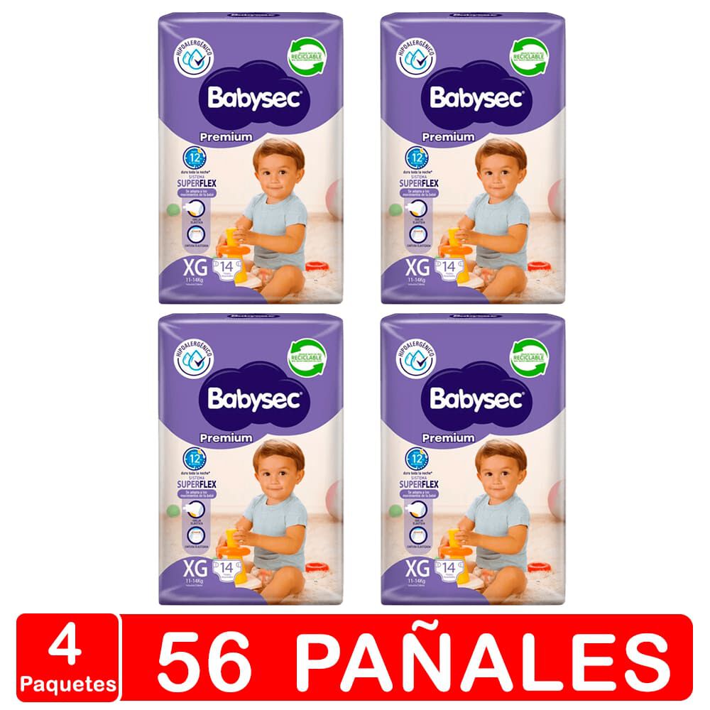 Babysec Premium - Pack X 4 Paquetes - Talla Xg 56 Pañales image number 0.0