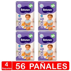 Babysec Premium - Pack X 4 Paquetes - Talla Xg 56 Pañales