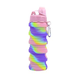 Botella Agua Para Ni&ntilde;os Silicona Plegable Arcoiris 500ml Rosado