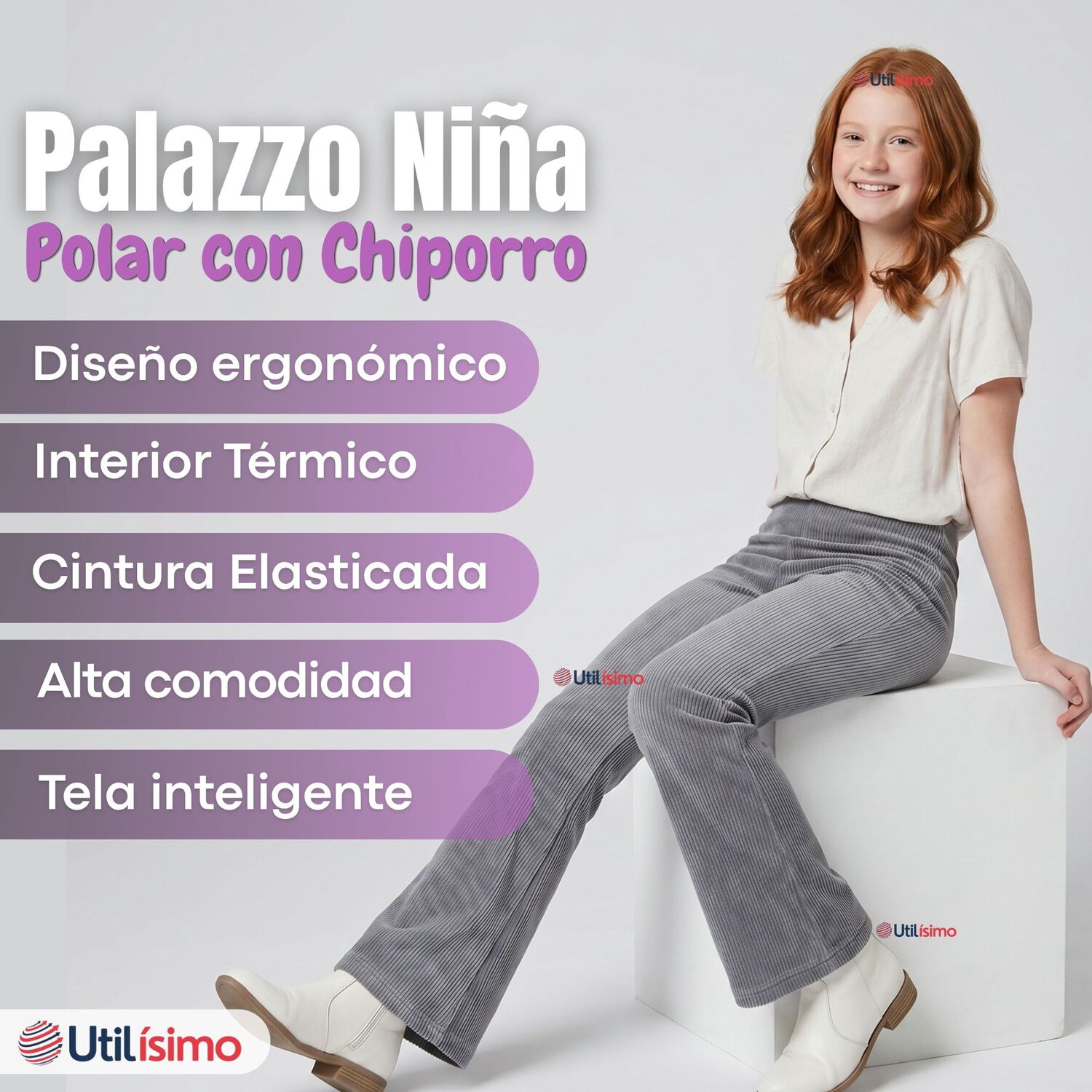 Calza Pantal&oacute;n Palazzo Polar Con Chiporro Ni&ntilde;a Juvenil Elasticada T&eacute;rmica Melange image number 2.0