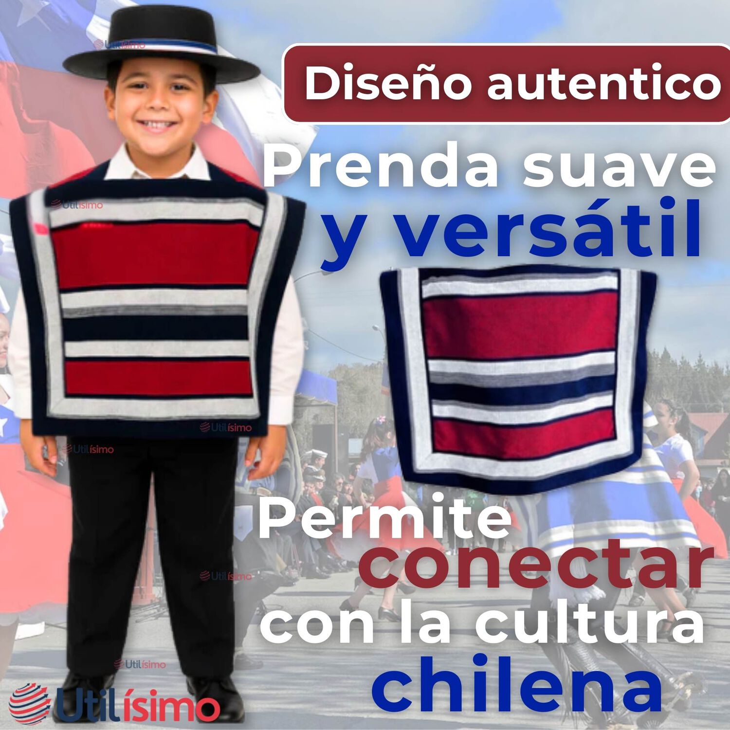 Poncho Manta Huaso Cueca Fiestas Patrias Para Ni&ntilde;os image number 6.0