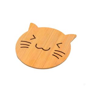 Set 7 Posavasos Bamb&uacute; Dise&ntilde;o Gato Con Soporte Madera