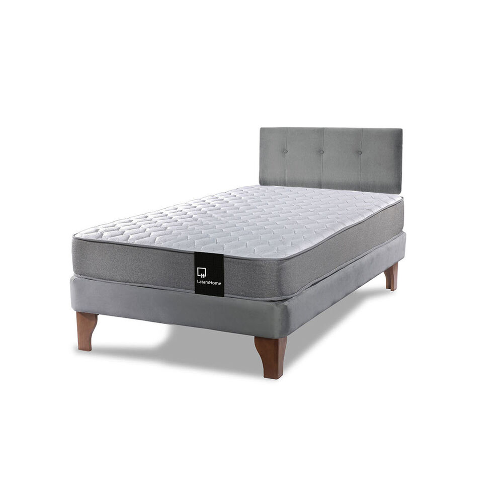 Cama Europea Zen Best 1.5 Plaza Tela Velvet Gris + Respaldo image number 1.0