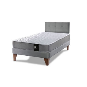 Cama Europea Zen Best 1.5 Plaza Tela Velvet Gris + Respaldo