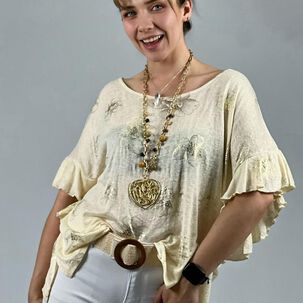 Polera Algodón Flor Con Brillos