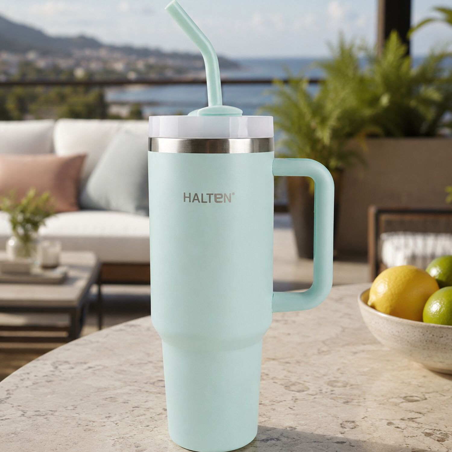 Termo Big Mug 1.2 Litros Acero Inoxidable Con Sorbete Marca Halten Color Verde Menta image number 4.0