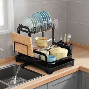 Secador Escurridor De Platos Loza Vajilla 2 Niveles Drenaje Autom&aacute;tico Color Negro