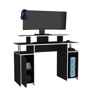 Escritorio Gamer 1 Puerta 88,5x120x45 Cm Fm-070n Negro Y Blanco