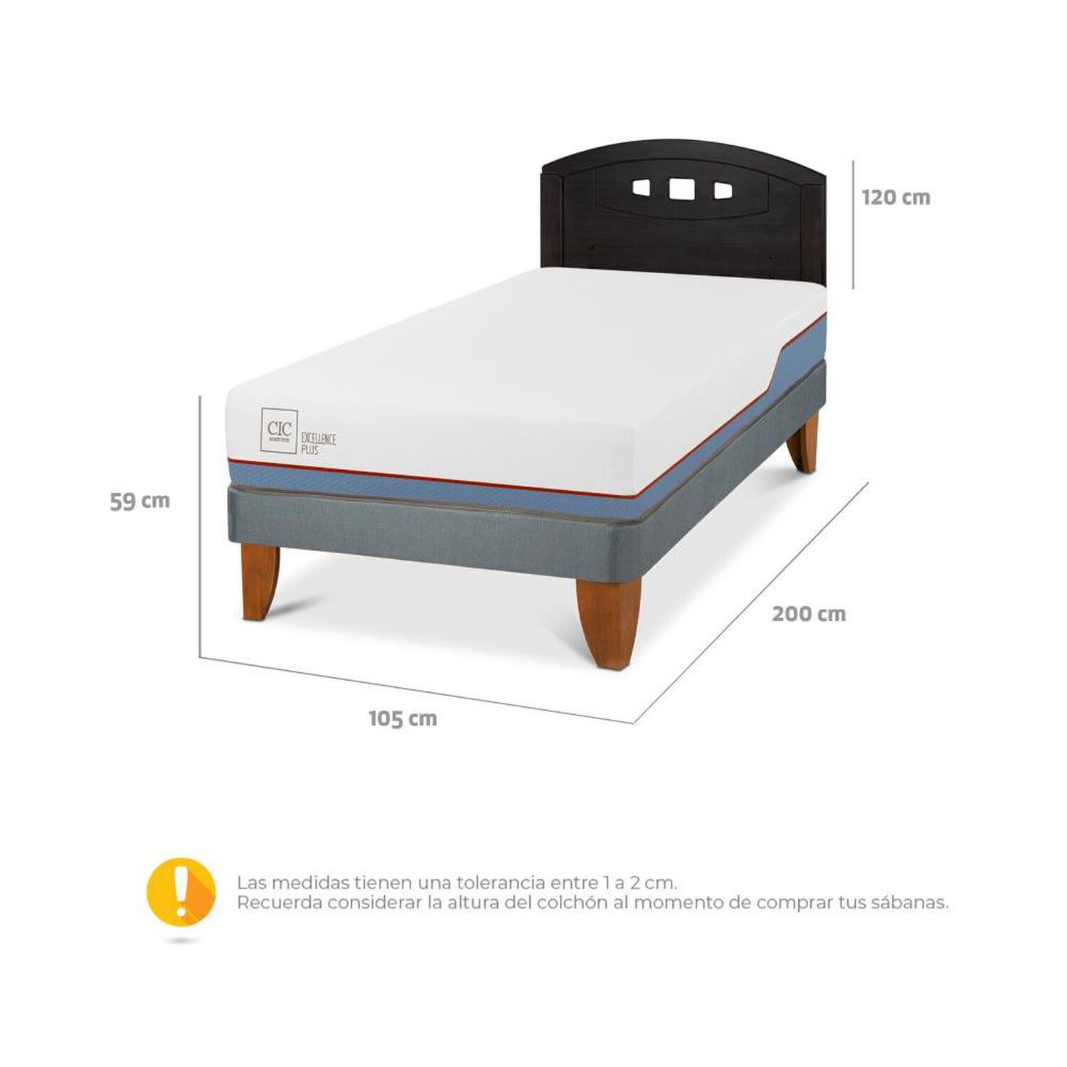 Cama Europea Cic Excellence Plus / 1.5 Plazas / Base Normal + Respaldo image number 4.0