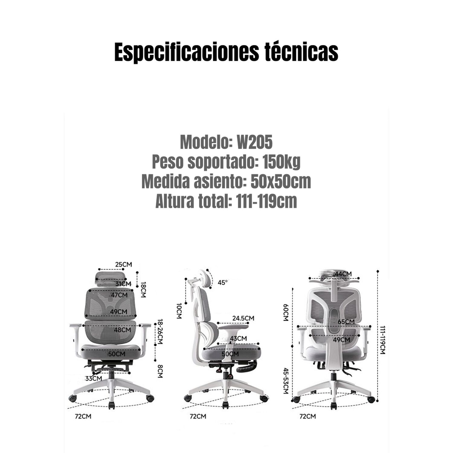 Silla De Escritorio W205 Con Apoya Pies Negra Lubabycas image number 1.0