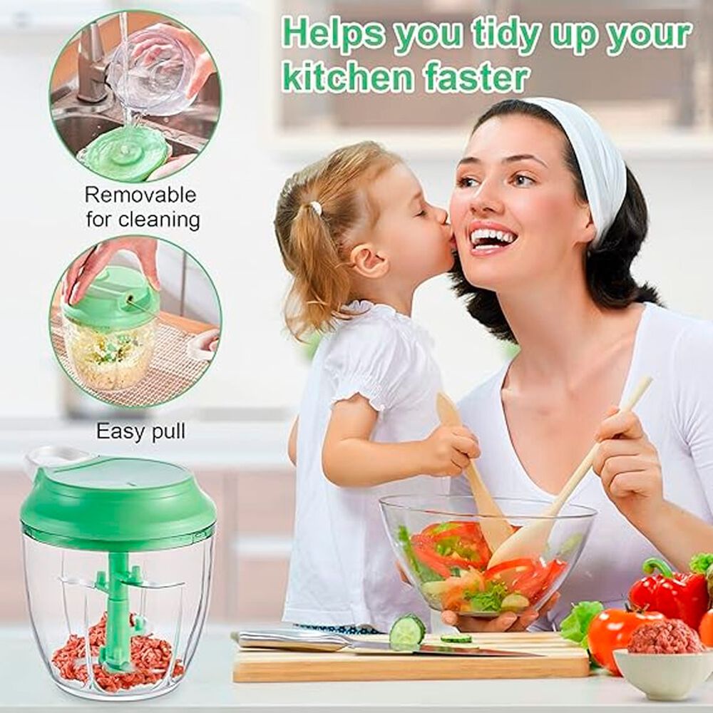 Picadora Manual Port&aacute;til Con Cuchillas De Acero Inoxidable Verde image number 2.0