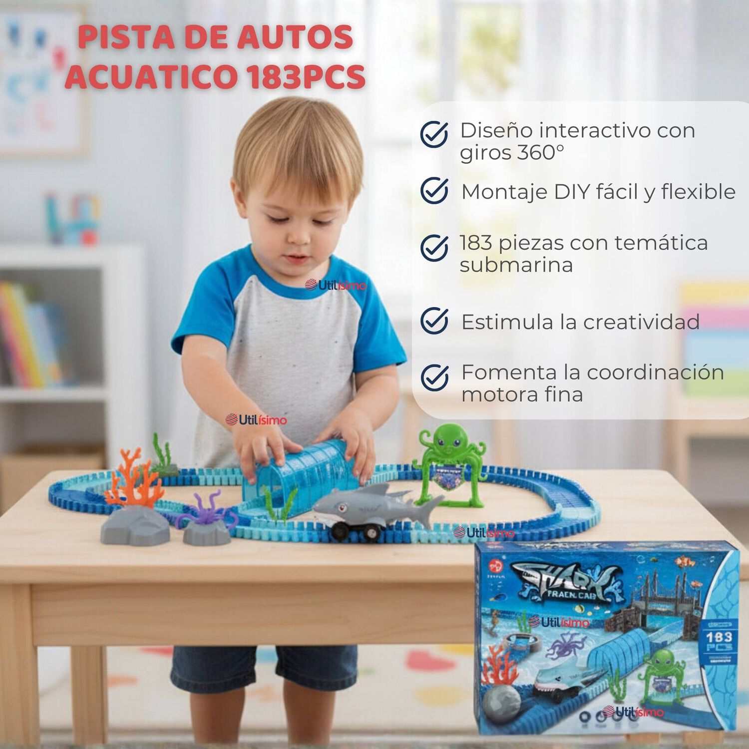 Pista Carreras De Auto Ni&ntilde;o Juguete Flexible Acu&aacute;tico 183 Piezas image number 1.0