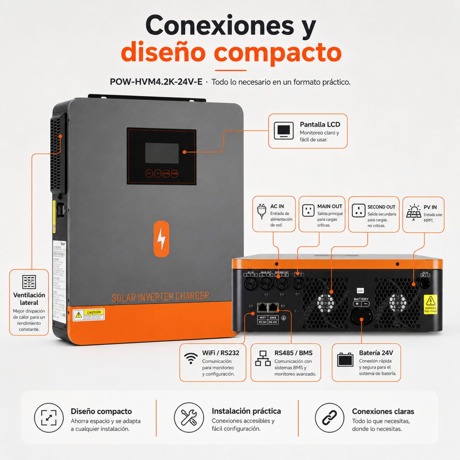 Inversor Solar H&iacute;brido Powmr 4200w 24v Funciona Sin Bater&iacute;as image number 4.0