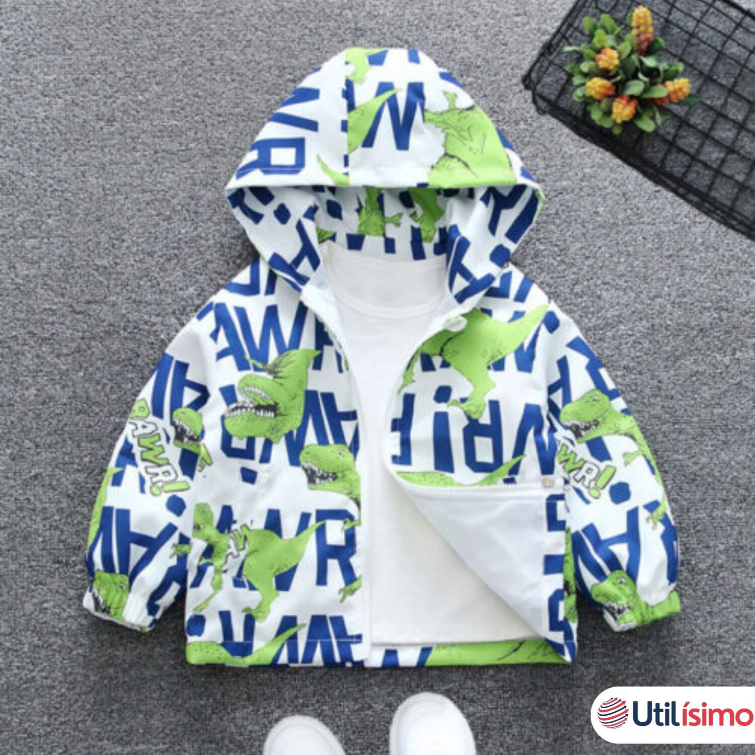 Cortaviento Impermeable Chaqueta Estampado Ni&ntilde;o Y Beb&eacute; Rawr Dinosaur image number 7.0