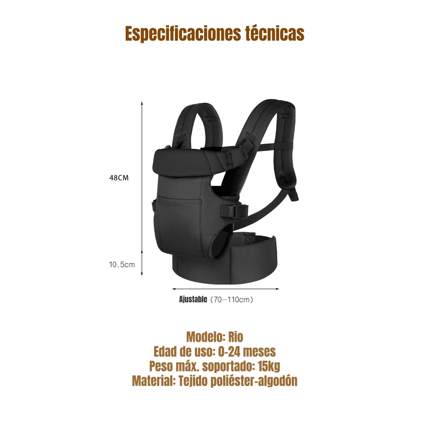 Portabeb&eacute; Ergon&oacute;mico Multifuncional Negro Rio By Lubabycas image number 7.0