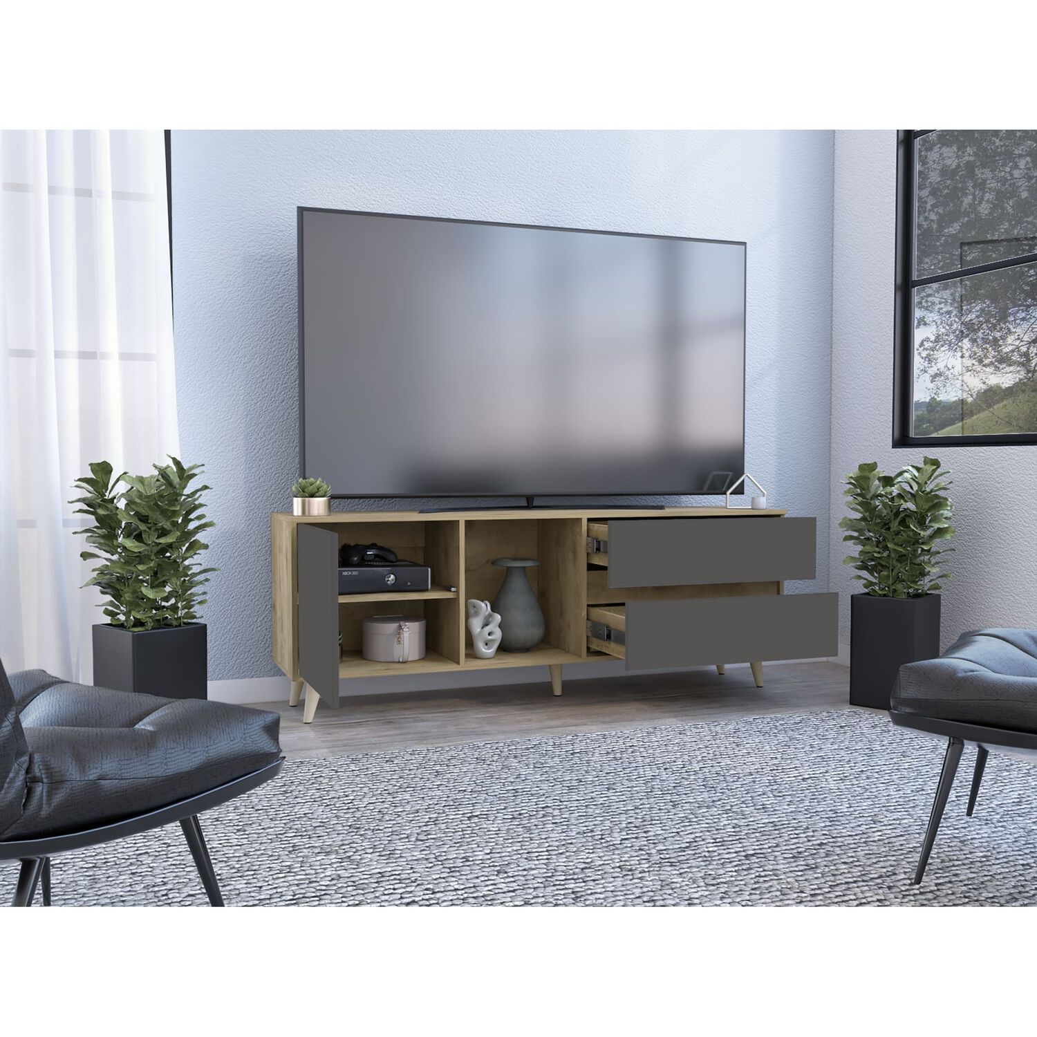 Mesa Para Tv 65" 58,4x158,4x38 Cm Caf&eacute; Claro Y Gris image number 7.0