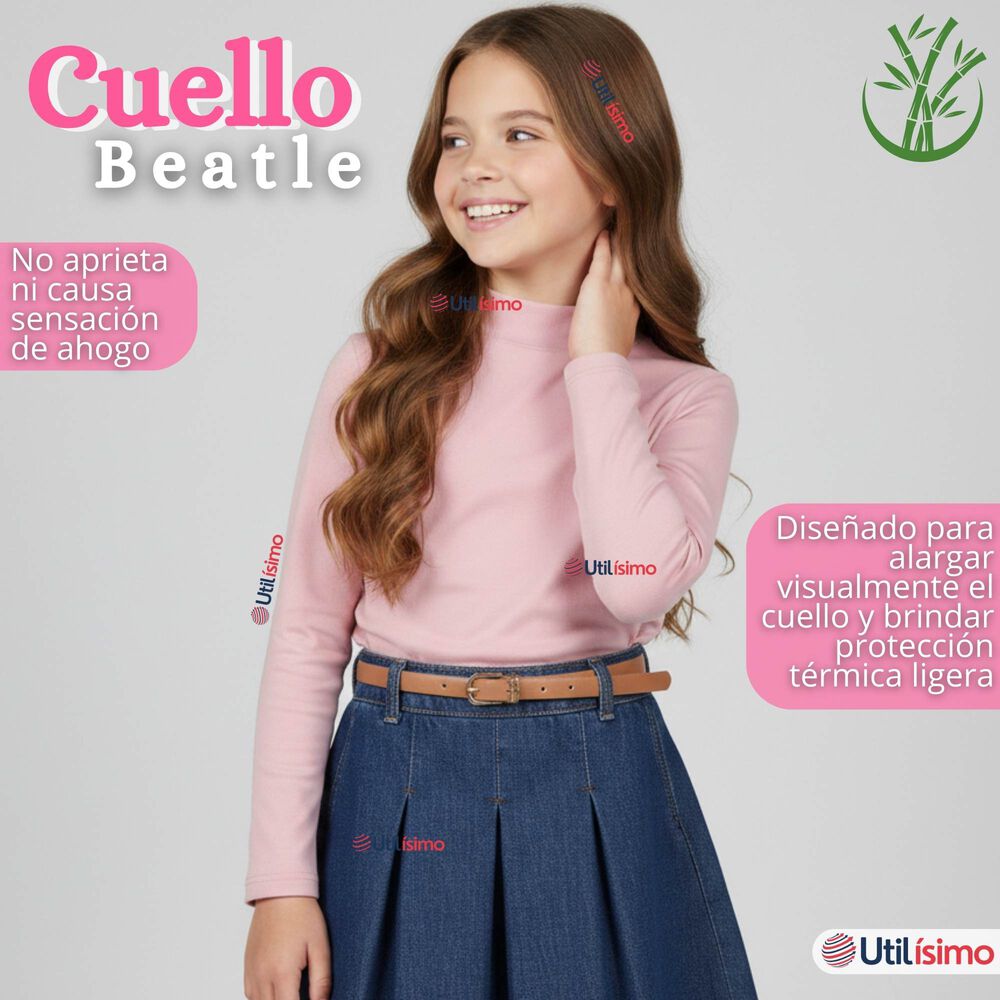 Polera Camiseta Bamb&uacute; Cuello Beatle Primera Capa Rosado Claro Manga Larga Ni&ntilde;a image number 7.0