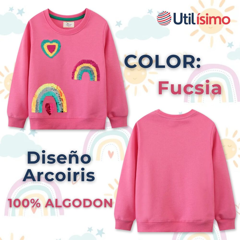 Poler&oacute;n Ni&ntilde;a Manga Larga 100% Algod&oacute;n Fucsia Arcoiris image number 1.0