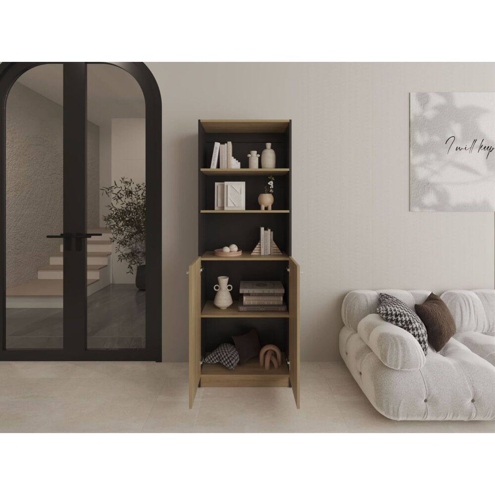 Estante Organizador 2 Puertas 180,6x62,8x29,9 Cm Negro Y Caf&eacute; Claro image number 5.0