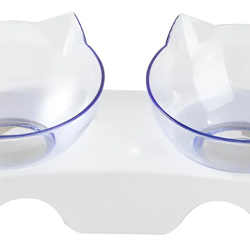 Plato Doble Para Mascotas Comedero Doble Gatos Dispensador Alimentos Agua image number 2.0