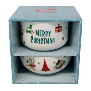 Set Tazon Bowl Dise&ntilde;o Navidad Ratones Trineo Perro Dibujos Animados