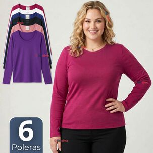 Pack 6 Camisetas Poleras Polar Primera Capa Manga Larga Colores Surtidos Mujer