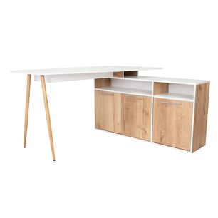 Escritorio En L Esquinero 72,5x130x120 Caf&eacute; Claro Y Blanco
