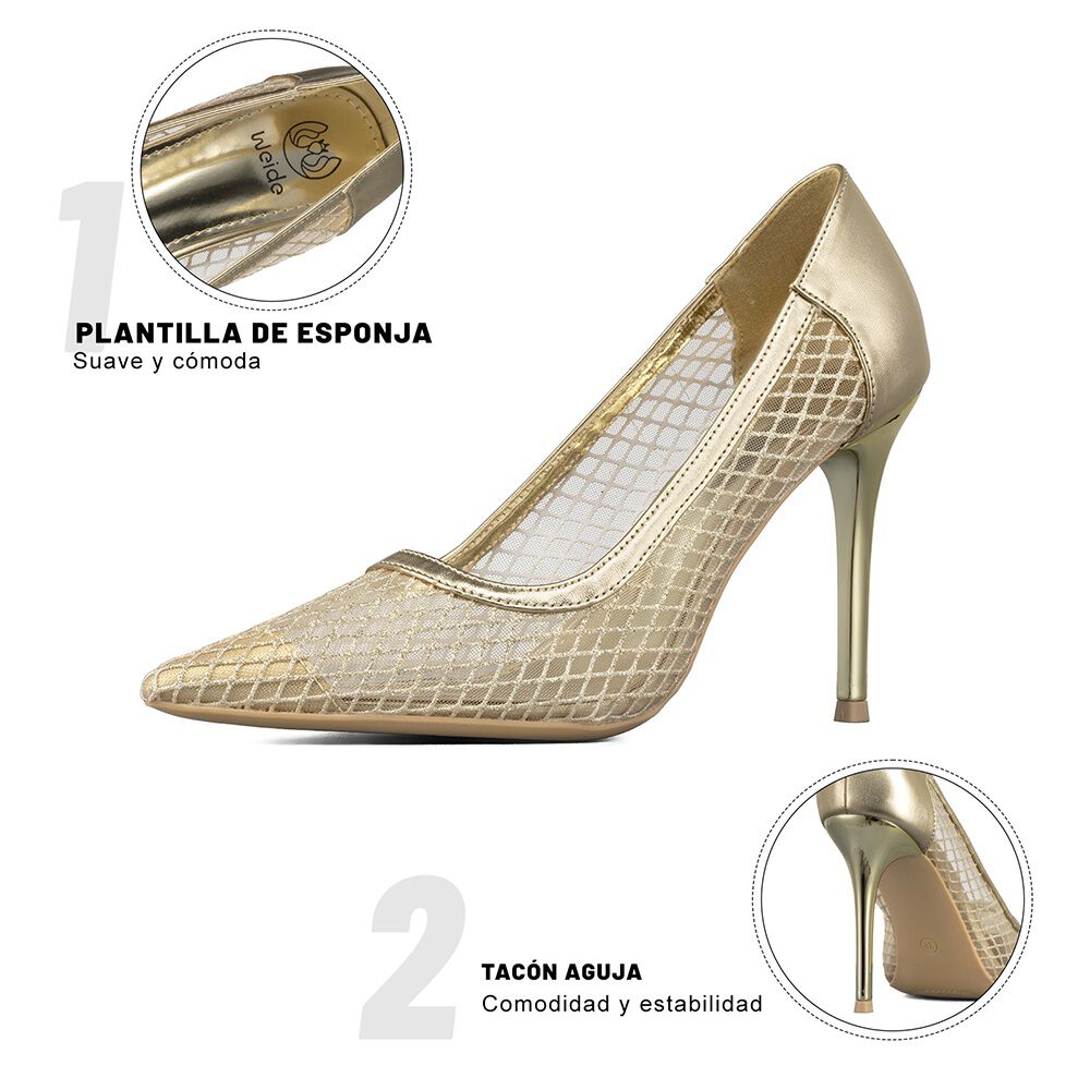 Zapato Taco Alto Elegante Malla Moda Mujer Weide Ghe36 image number 9.0
