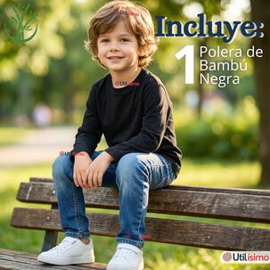 Polera Camiseta Bamb&uacute; Negra Cuello Redondo Primera Capa Manga Larga Ni&ntilde;o