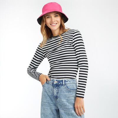 Polera Listada Manga Larga Cuello Alto Mujer Freedom