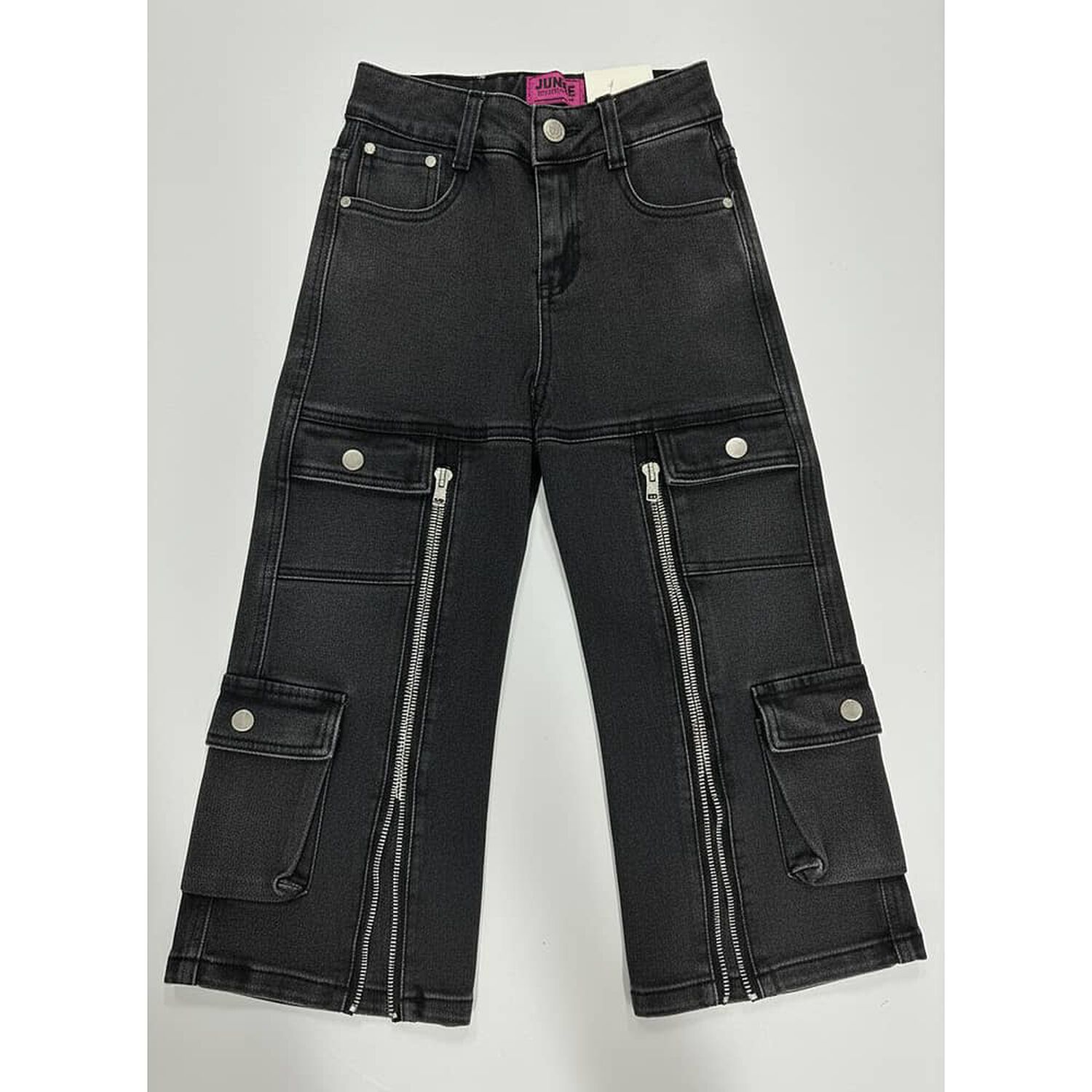 Pantalon Jeans Cargo Ni&ntilde;a Con Cierres Estilo Urbano image number 2.0
