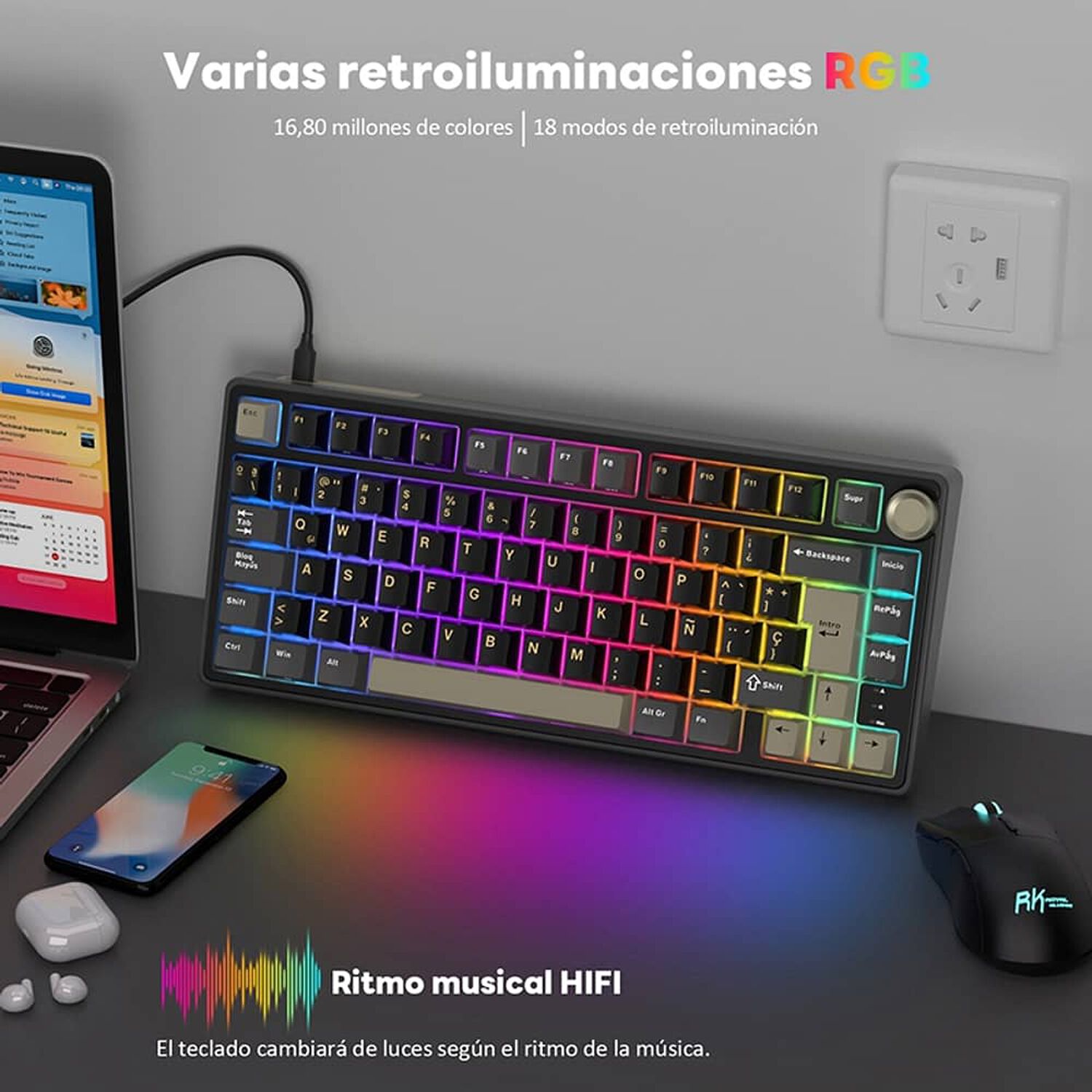 Teclado Mec&aacute;nico Rk R75 Phantom 75% Espa&ntilde;ol - Royal Kludge image number 4.0