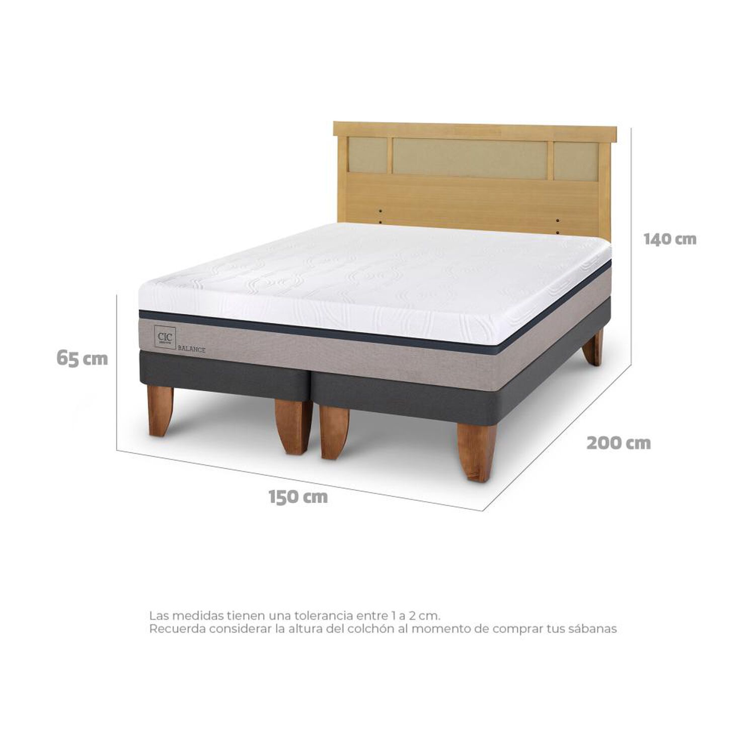 Cama Europea Cic Balance / 2 Plazas / Base Dividida + Respaldo image number 2.0