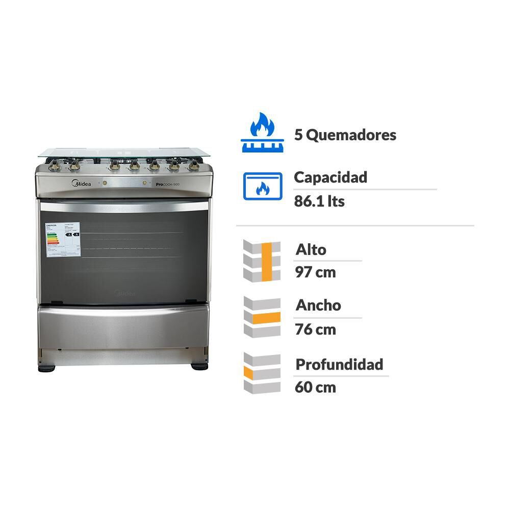 Cocina A Gas Midea MCG-5QI30NS / 5 Quemadores image number 1.0