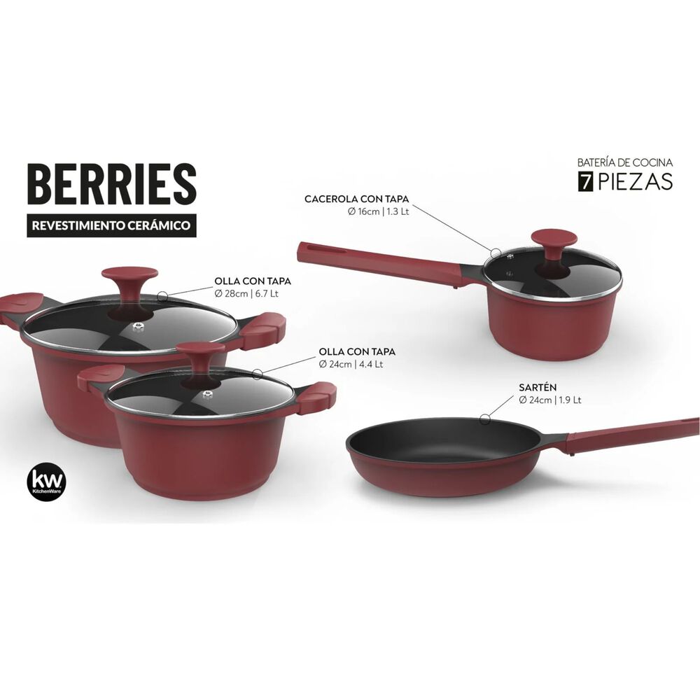 Pack Bater&iacute;a De Cocina Profesional Kw Berries 7 Piezas Aluminio Fundido image number 3.0