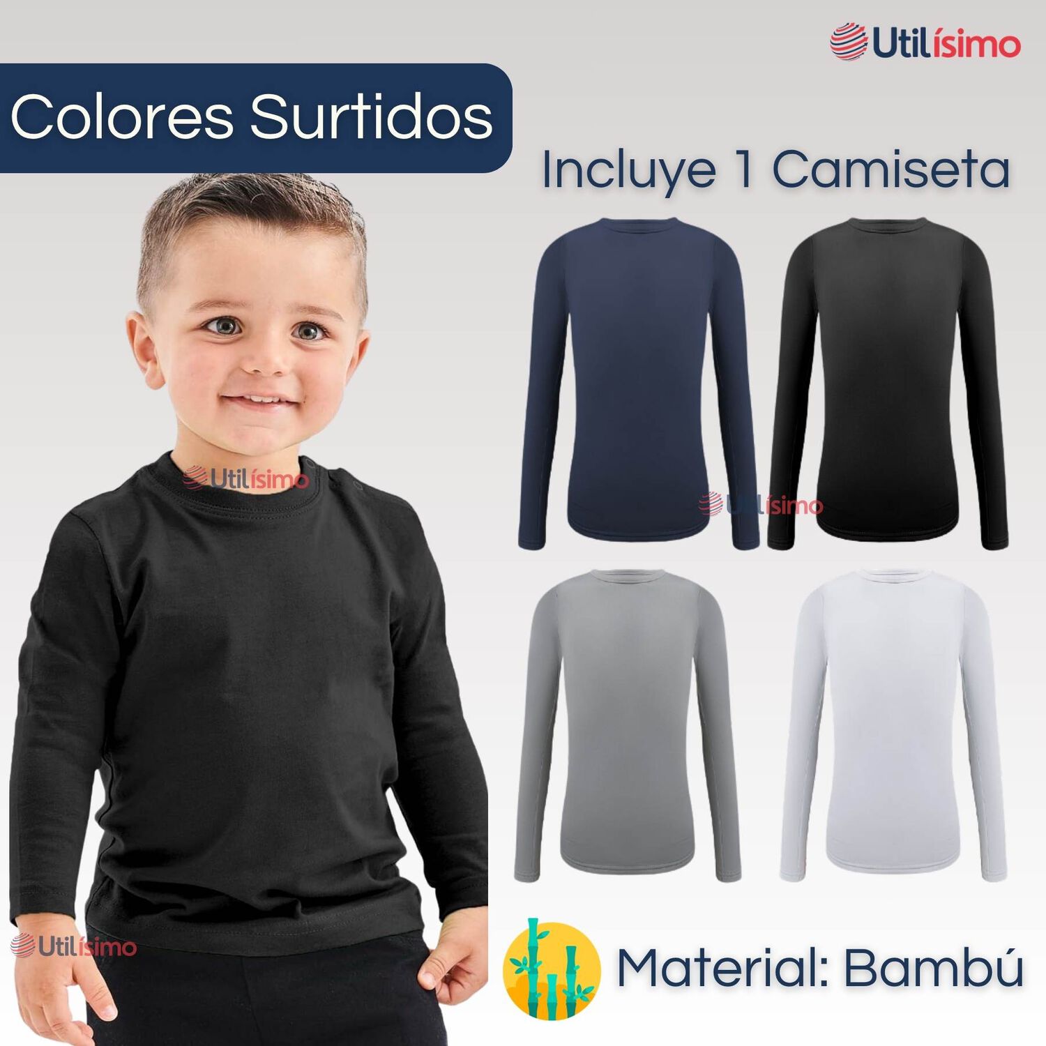 Camiseta Polera Bamb&uacute; Cuello Redondo Primera Capa Manga Larga Ni&ntilde;o image number 1.0